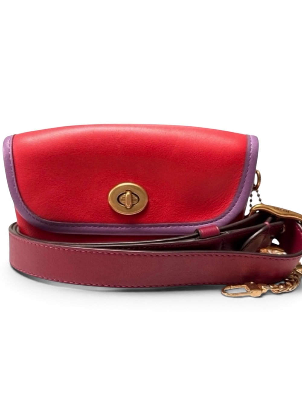 Coach 1941 Turnlock Belt Bag Crossbody Red Lilac Colorblock Leather